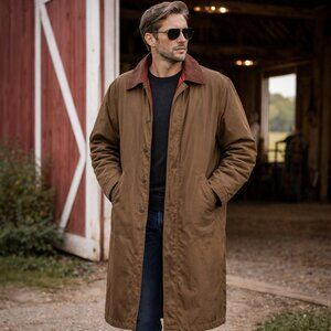 Marlboro Gear Barn Trench Coat Removable Lining Detachable Bottom Leather Collar